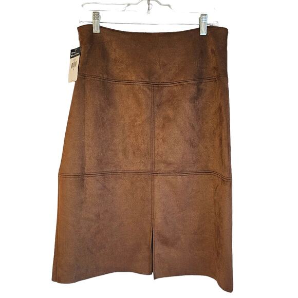 Chaps NWT Caramel Brown Faux Suede Boho Cowgirl Knee Length Skirt - Picture 4 of 7